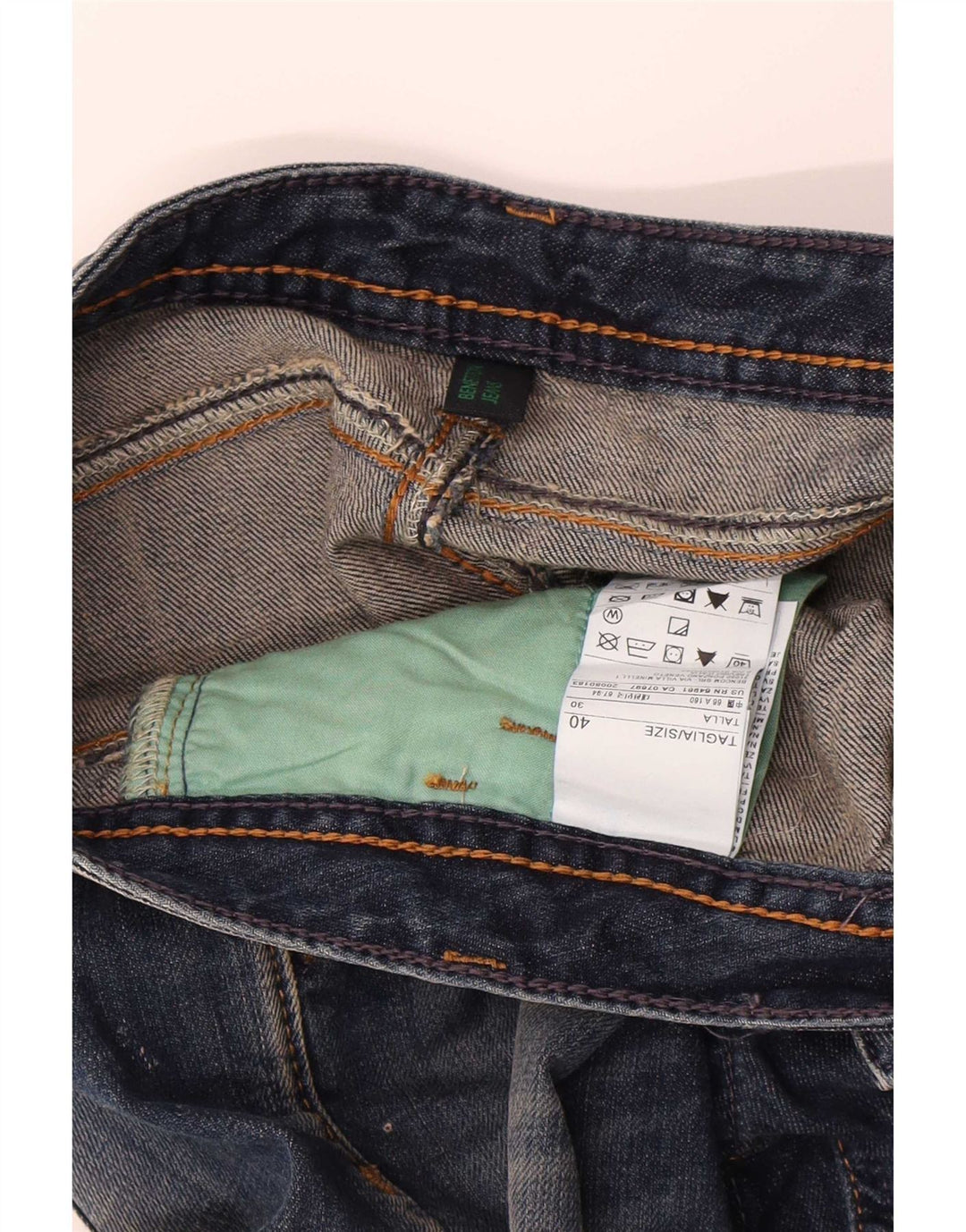 Pantaloncini di jeans invecchiati Benetton da donna IT 40 piccoli W30 cotone blu