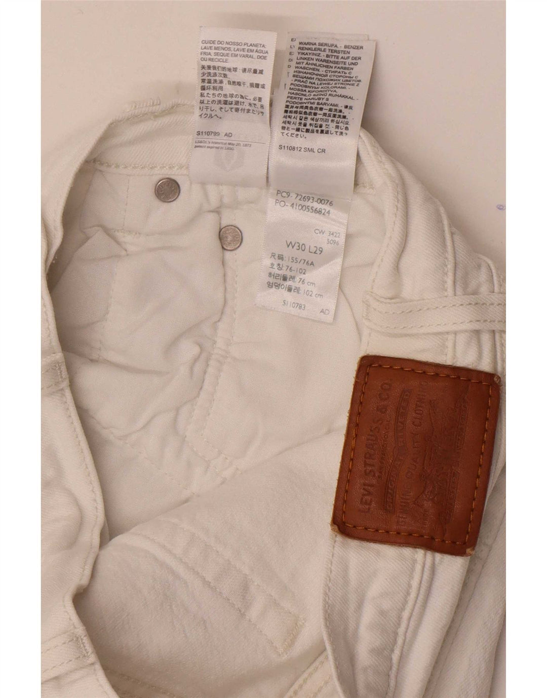 Jeans dritti a gabbia toracica da donna Levi's W30 L29 cotone bianco