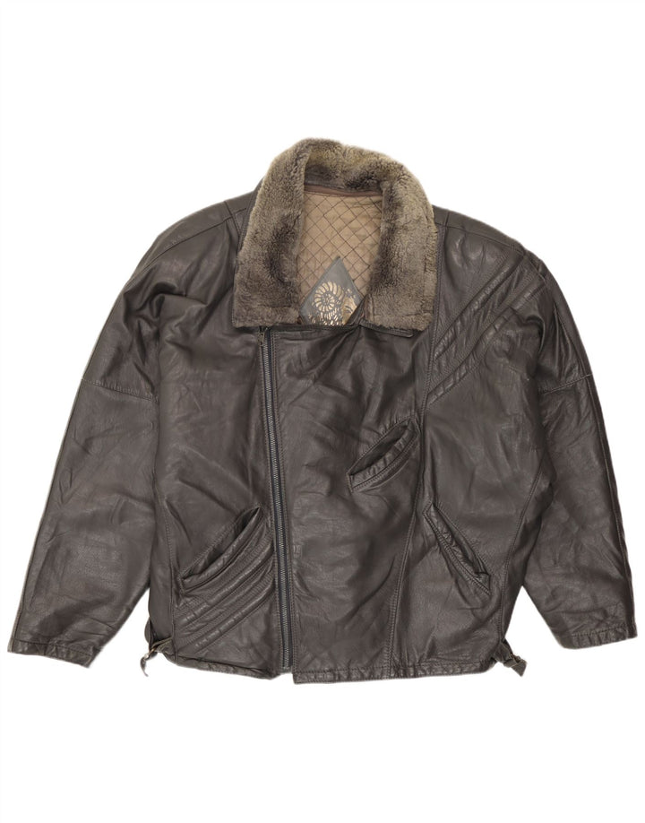 Giacca da motociclista in pelle da uomo vintage UK 40 grande in pelle nera