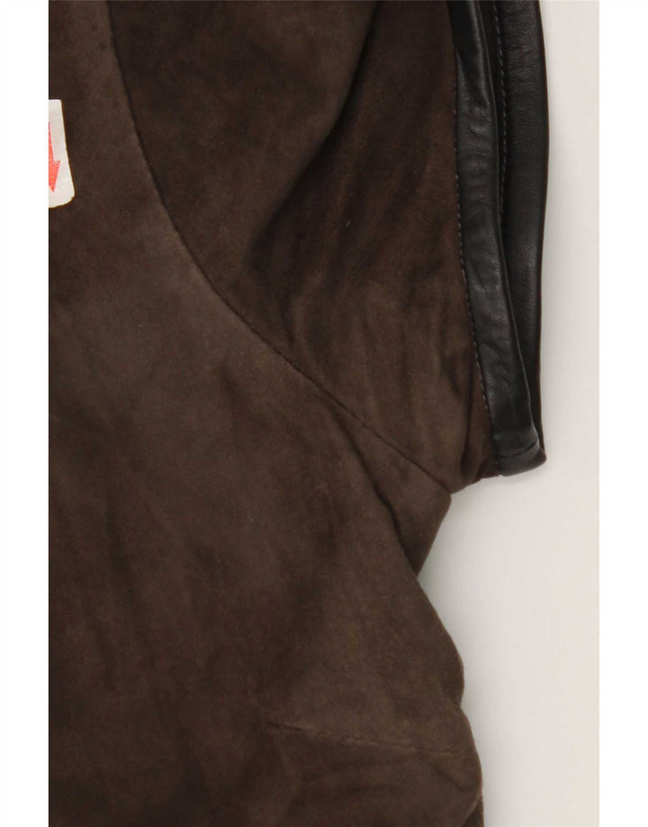 Abito a trapezio vintage da donna in pelle scamosciata IT 44 Marrone medio