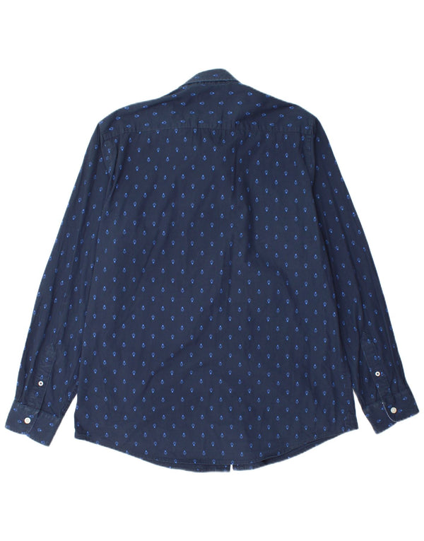 Crew Clothing Camicia slim fit da uomo di grandi dimensioni in cotone geometrico blu navy