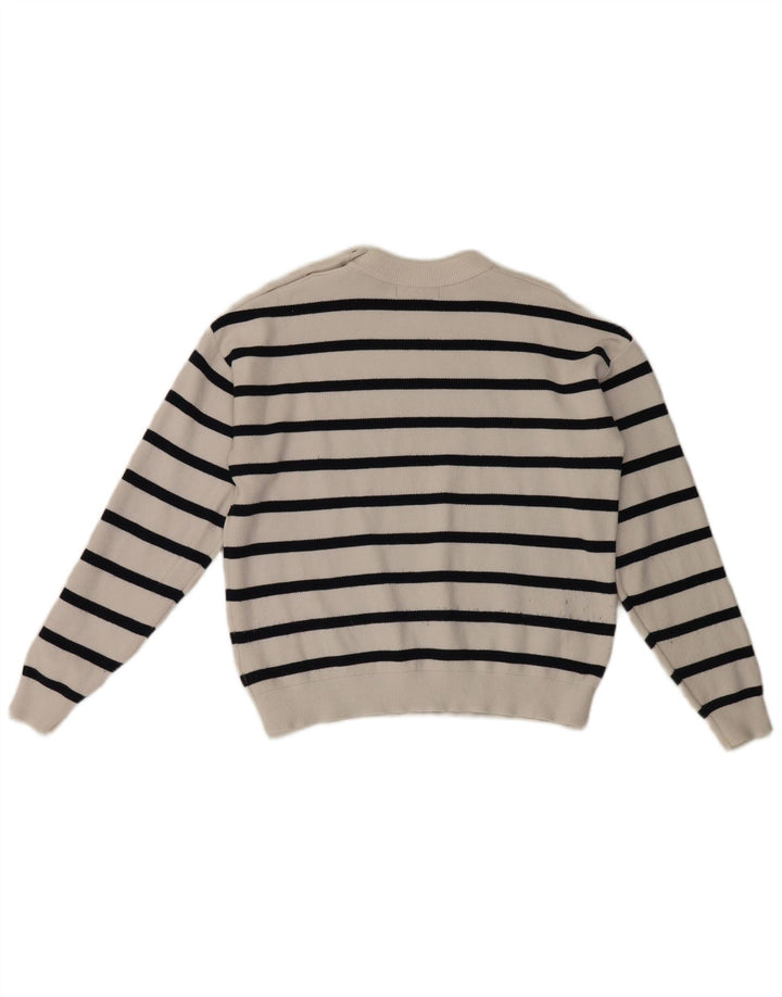 Maglione maglione girocollo da donna Marks & Spencer UK 14 a righe bianche medie