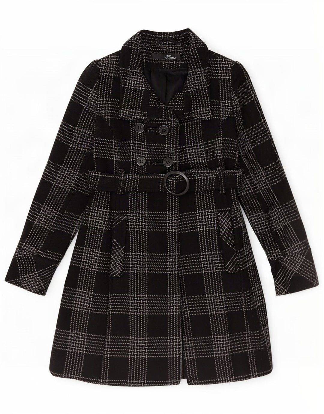 Cappotto doppiopetto da donna Jane Norman US 8 lana a quadri neri medi