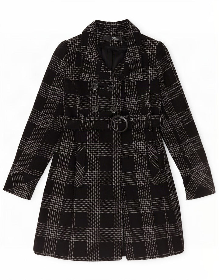 Cappotto doppiopetto da donna Jane Norman US 8 lana a quadri neri medi