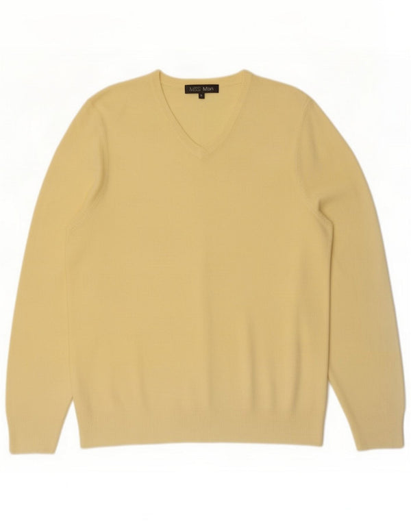 Marks & Spencer Maglione da uomo con scollo a V, acrilico giallo medio