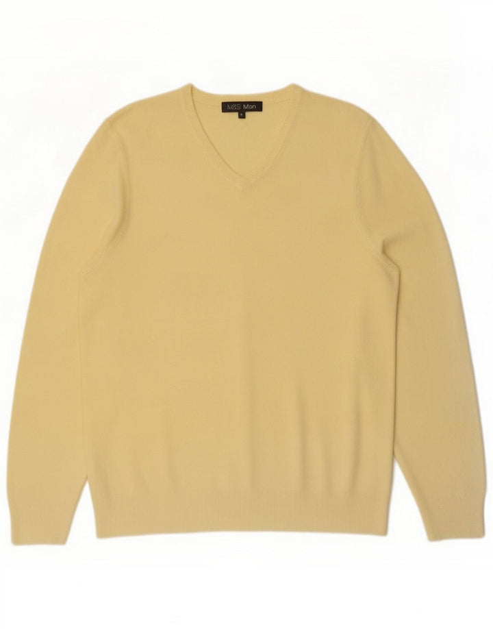 Marks & Spencer Maglione da uomo con scollo a V, acrilico giallo medio