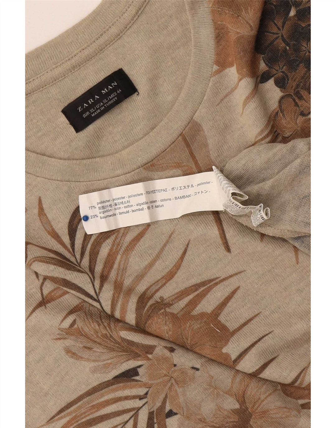 T-shirt grafica da uomo Zara Top XL Poliestere floreale beige