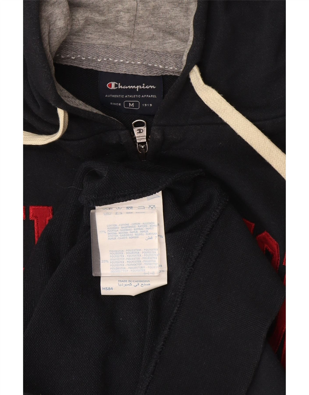 Maglione con cappuccio e zip grafica da uomo Champion in cotone grigio medio