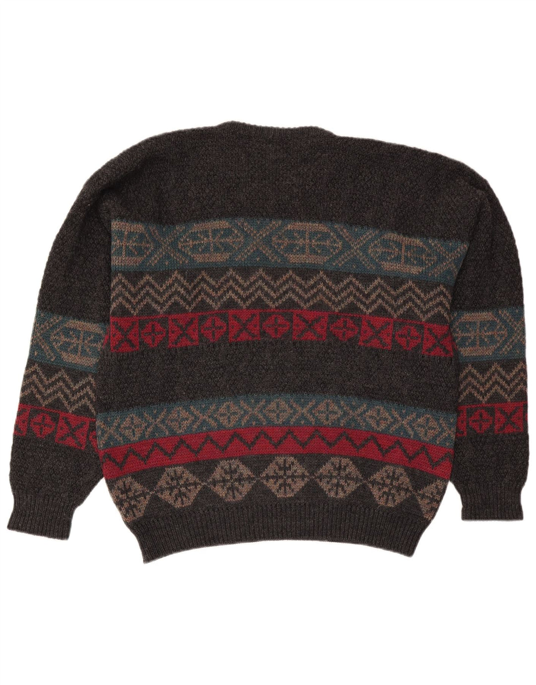 Maglione girocollo da uomo vintage in lana Fair Isle grigia XL