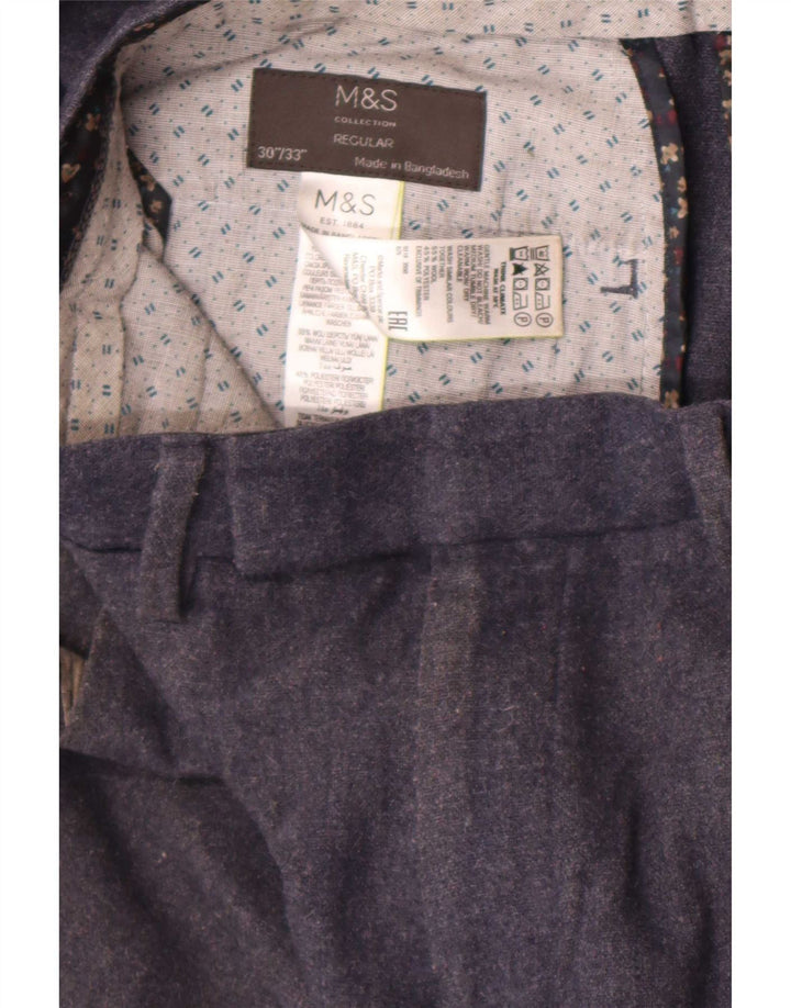 Pantaloni da abito dritti da uomo Marks & Spencer W30 L27 blu navy in lana