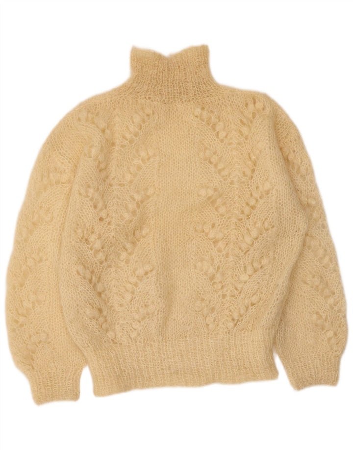 Maglione maglione vintage da donna con collo dolcevita UK 14 grande beige