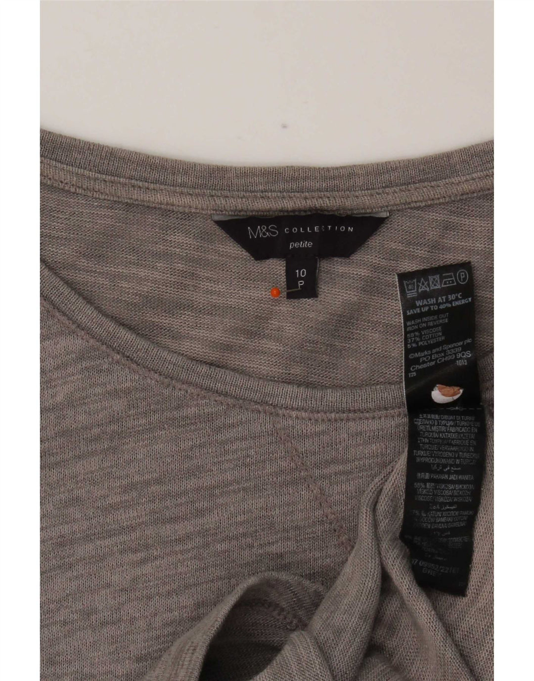 Marks & Spencer Top da donna manica 3/4 UK 10 Small Viscosa chiazzata grigia