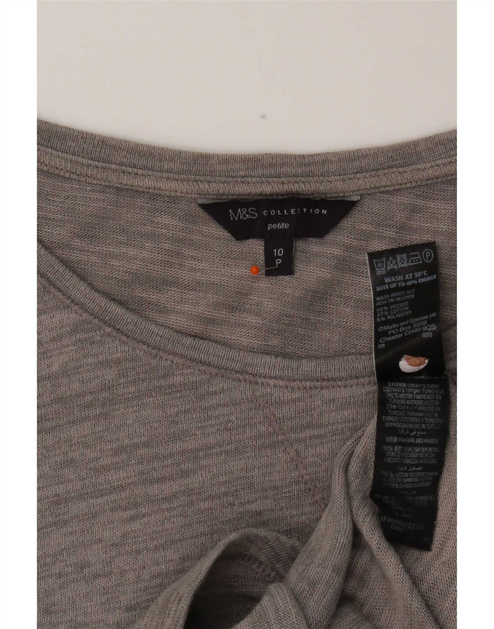 Marks & Spencer Top da donna manica 3/4 UK 10 Small Viscosa chiazzata grigia