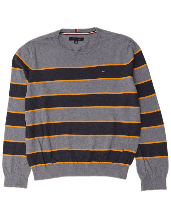 Maglione maglione girocollo da uomo Tommy Hilfiger grande cotone a righe blu