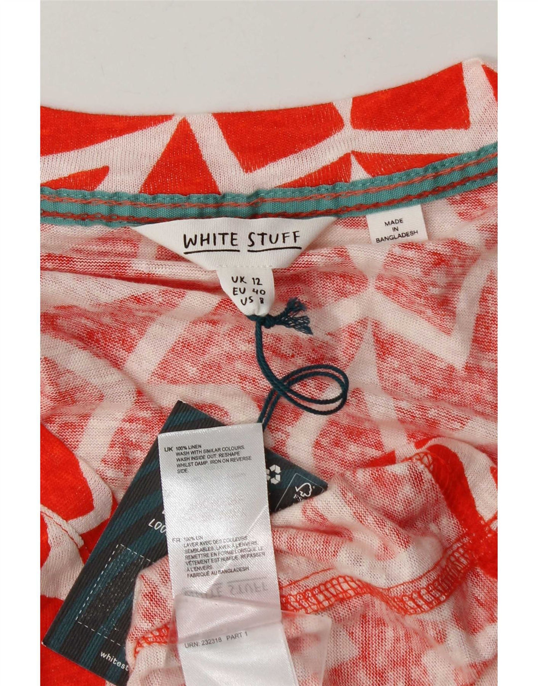 Camicetta da donna White Stuff Top UK 12 Lino geometrico rosso medio