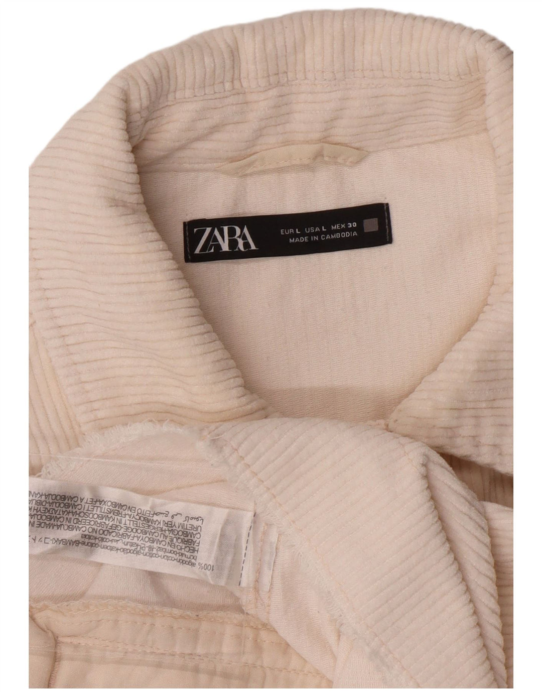 Giacca da donna oversize in velluto a coste ZARA UK 16 grande in cotone bianco sporco