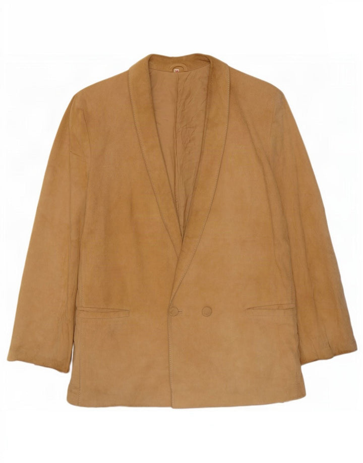 Giacca blazer vintage in pelle scamosciata doppiopetto da donna IT 44 Beige medio
