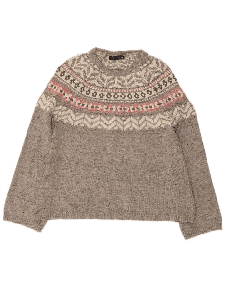 Maglione maglione con scollo a barca da donna Marks & Spencer UK 12 Grigio medio Fair Isle