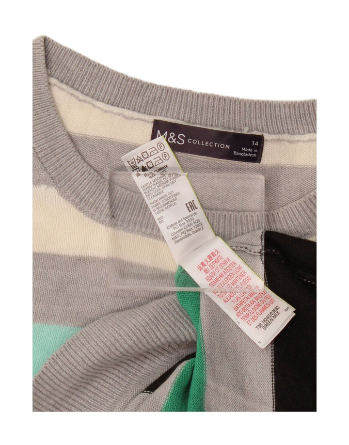Maglione maglione girocollo da donna Marks & Spencer UK 14 Grigio medio a righe