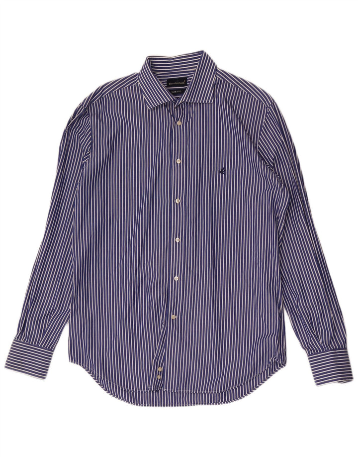 Camicia da uomo slim fit Brooksfield taglia 41 cotone gessato blu medio
