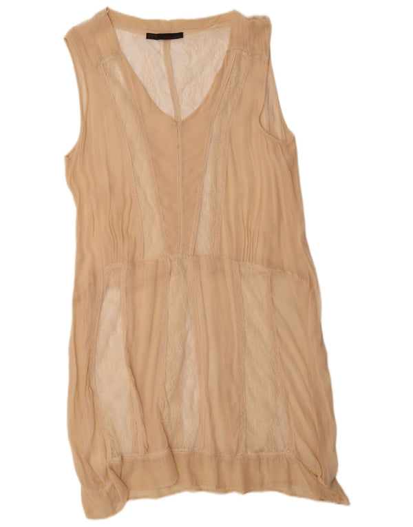Abito tubino trasparente senza maniche da donna Zara UK 18 XL Beige floreale
