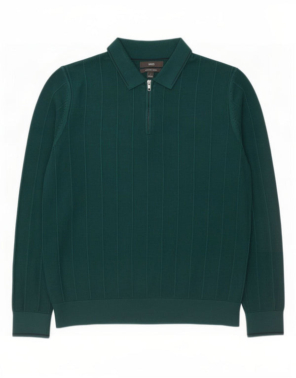 Maglione da uomo Marks & Spencer con collo alto, cotone a righe verdi grandi