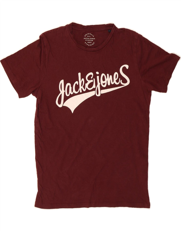 JACK & JONES Mens Graphic T-Shirt Top Medium Burgundy Cotton Vintage Jack & Jones and Second-Hand Jack & Jones from Messina Hembry 