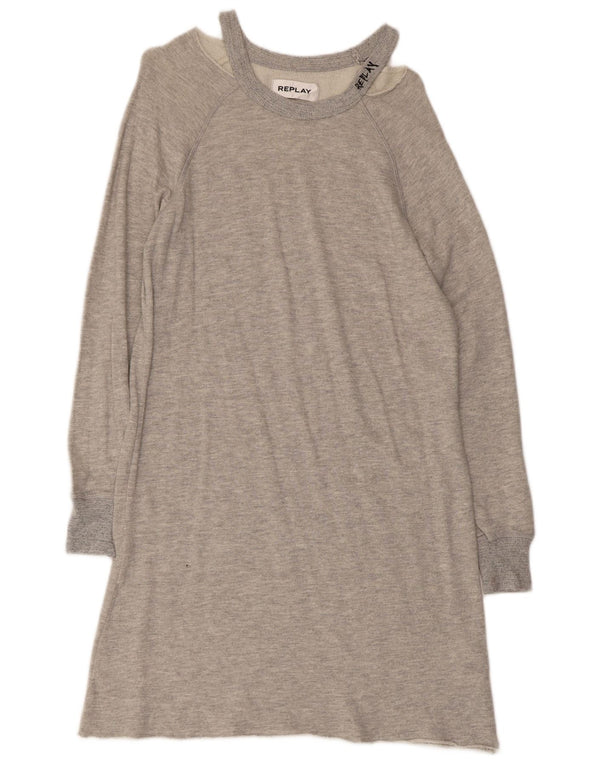 Abito maglione in felpa a maniche lunghe da donna Replay UK 10 piccolo cotone grigio