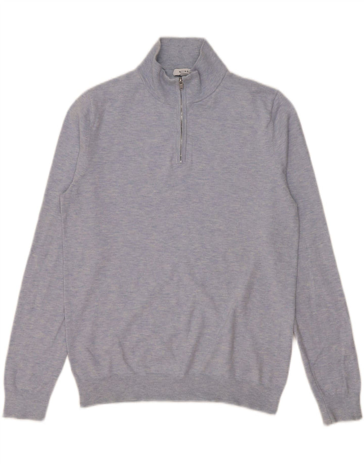 Maglione Reiss da uomo con zip e collo piccolo in cotone blu
