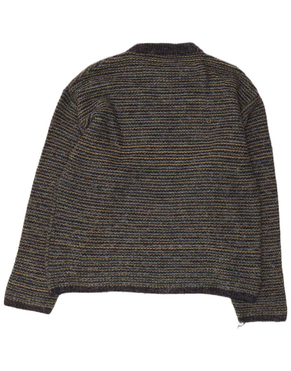 Maglione girocollo da uomo vintage in lana gessata grande multicolore