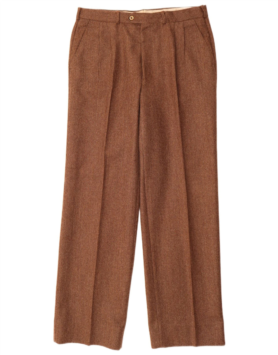Pantaloni da abito vintage da uomo con pegging W32 L33 in lana vergine marrone