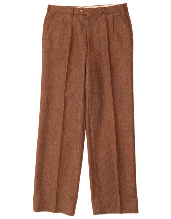 Pantaloni da abito vintage da uomo con pegging W32 L33 in lana vergine marrone