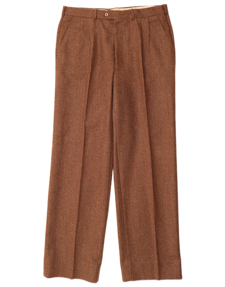 Pantaloni da abito vintage da uomo con pegging W32 L33 in lana vergine marrone