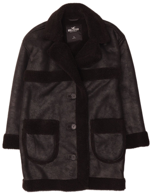 Cappotto Hollister Sherpa oversize da donna UK 10 piccolo poliestere nero