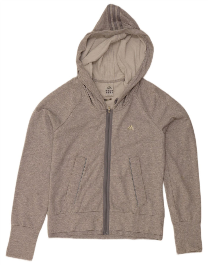Maglione con cappuccio e zip da donna Adidas UK 12 Cotone chiazzato grigio medio