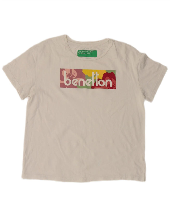 T-shirt grafica da donna Benetton Top UK 14 cotone bianco medio
