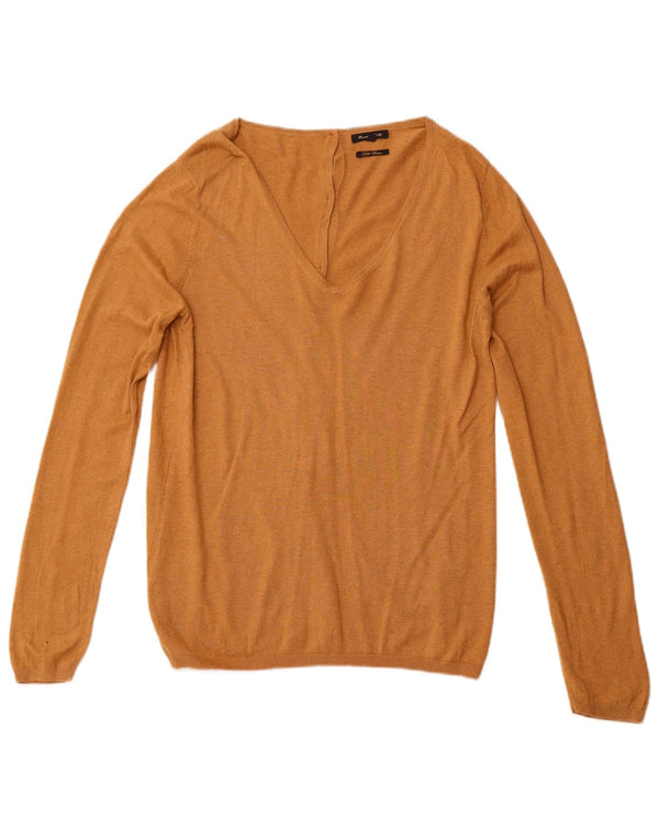MASSIMO DUTTI Maglione da donna con scollo a V UK 14 Grande cotone marrone