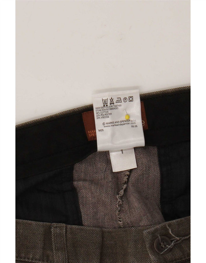 Pantaloni casual dritti da uomo Marks & Spencer W34 L31 Marrone a spina di pesce