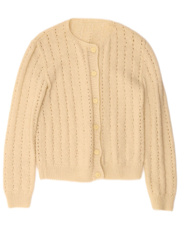 Maglione cardigan da donna vintage UK 10 piccolo beige