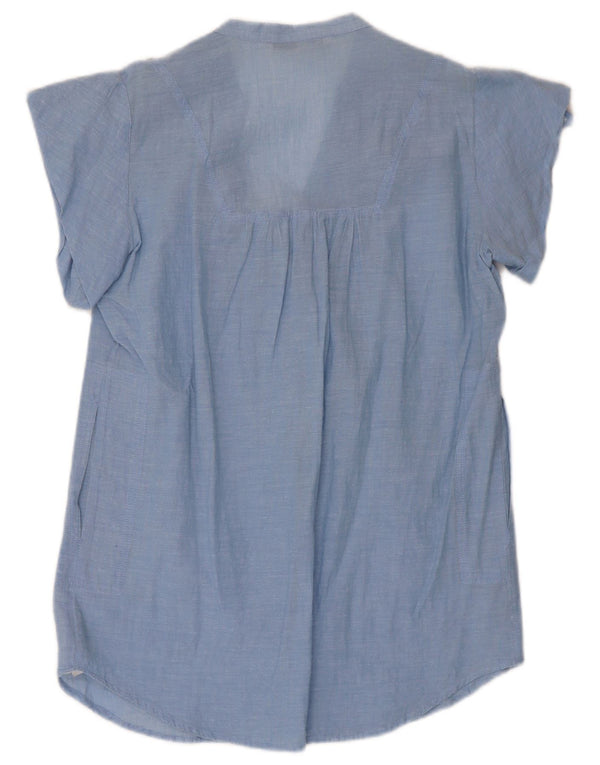 Camicia Zara da donna a maniche corte camicetta UK 12 cotone a righe blu medio