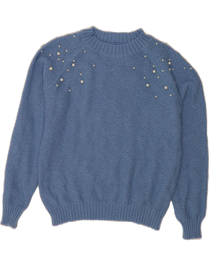 SHEIN Womens Oversized Crew Neck Jumper Sweater UK 10 Small Blue Acrylic Vintage Shein and Second-Hand Shein from Messina Hembry 