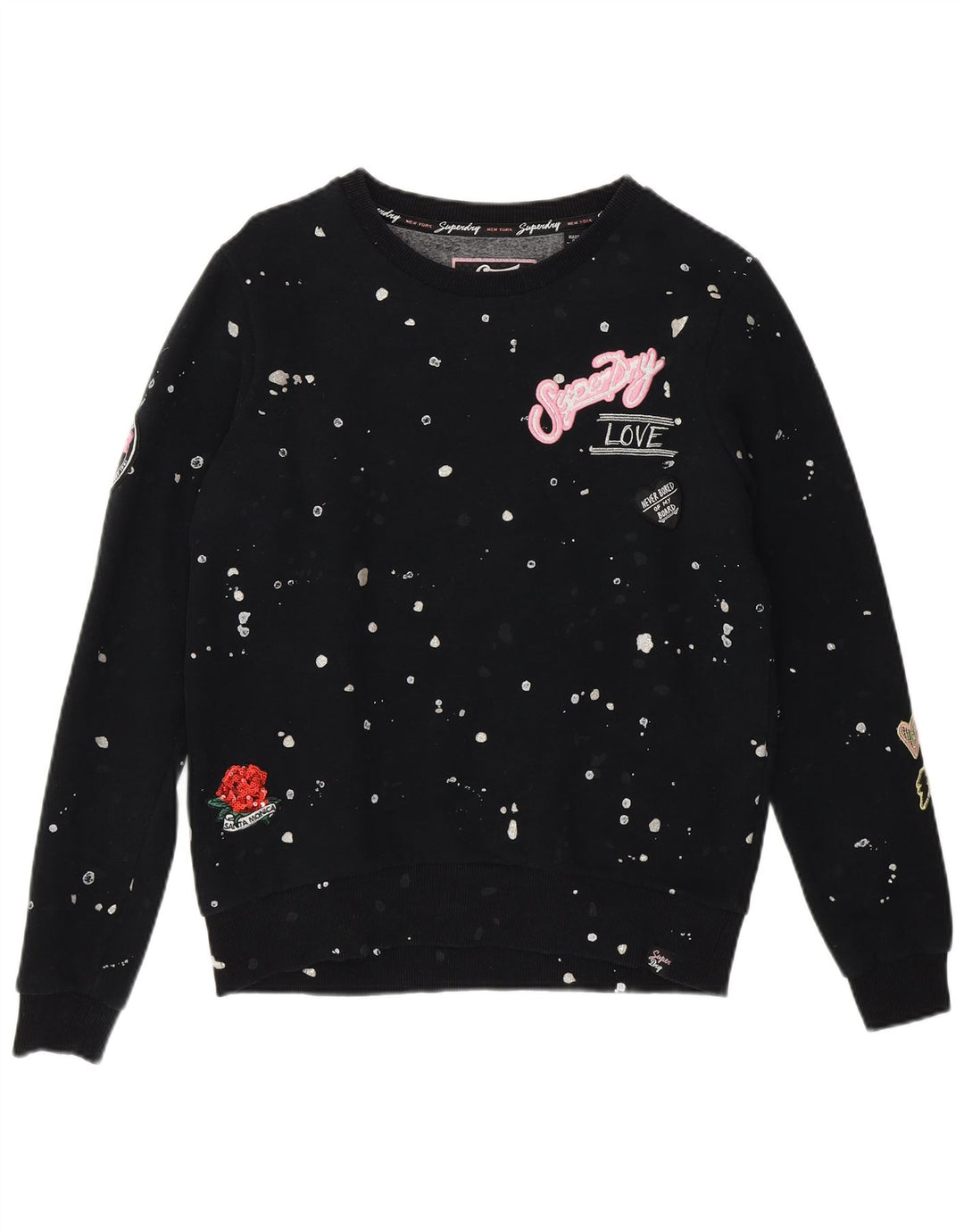 Felpa oversize da donna SUPERDRY UK 10 piccola nera maculata