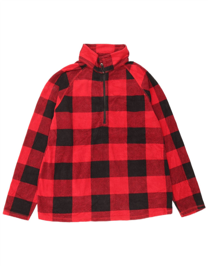 EDDIE BAUER Maglione in pile da donna con zip e collo UK 16 Poliestere a quadri grandi rossi