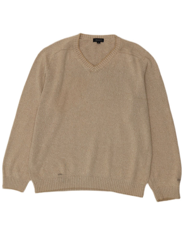 Gant Maglione da uomo con scollo a V XL in cotone beige