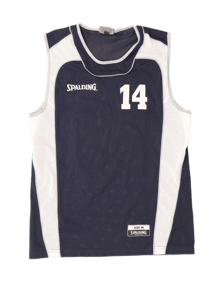 SPALDING Mens Graphic Vest Top Medium Navy Blue Colourblock Polyester Vintage Spalding and Second-Hand Spalding from Messina Hembry 