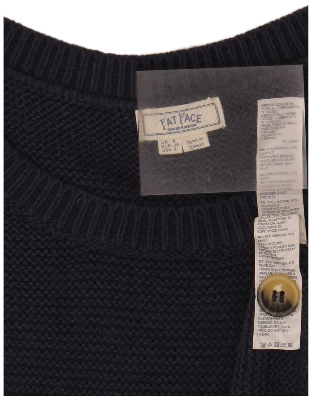 Maglione maglione con scollo a barca da donna Fat Face UK 8 piccolo in viscosa blu navy