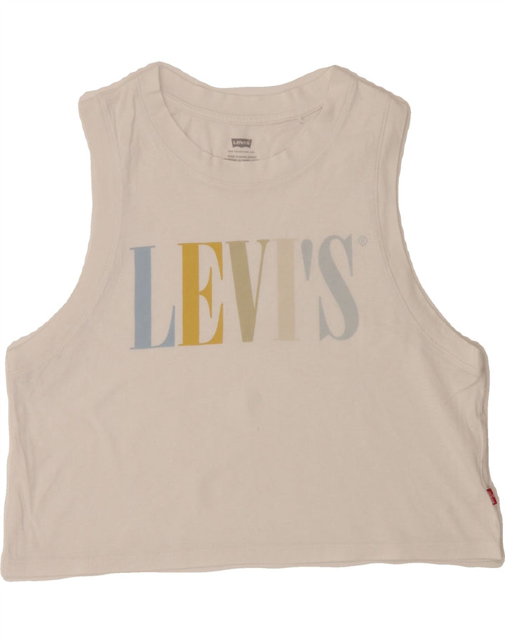 LEVI'S Womens Oversized Crop Graphic Vest Top UK 6 XS White Cotton Vintage Levi's and Second-Hand Levi's from Messina Hembry 