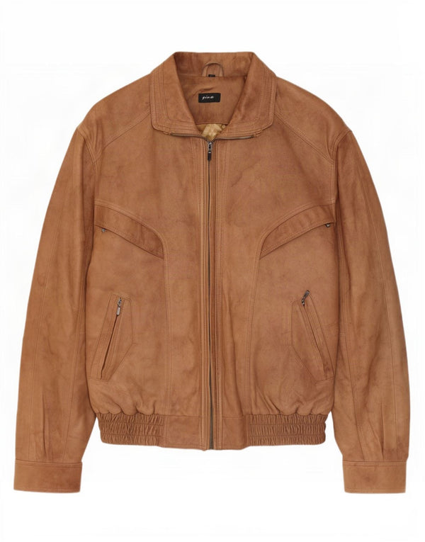 Giacca in Pelle Uomo Gina IT 54 2XL Viscosa Marrone