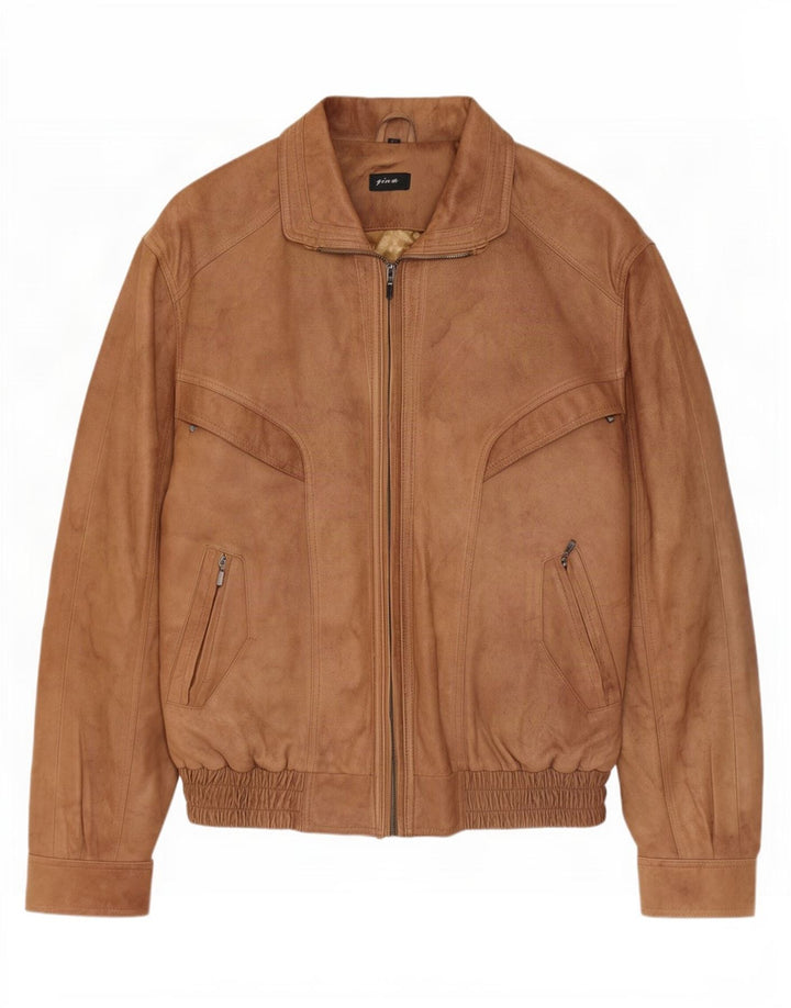 Giacca in Pelle Uomo Gina IT 54 2XL Viscosa Marrone