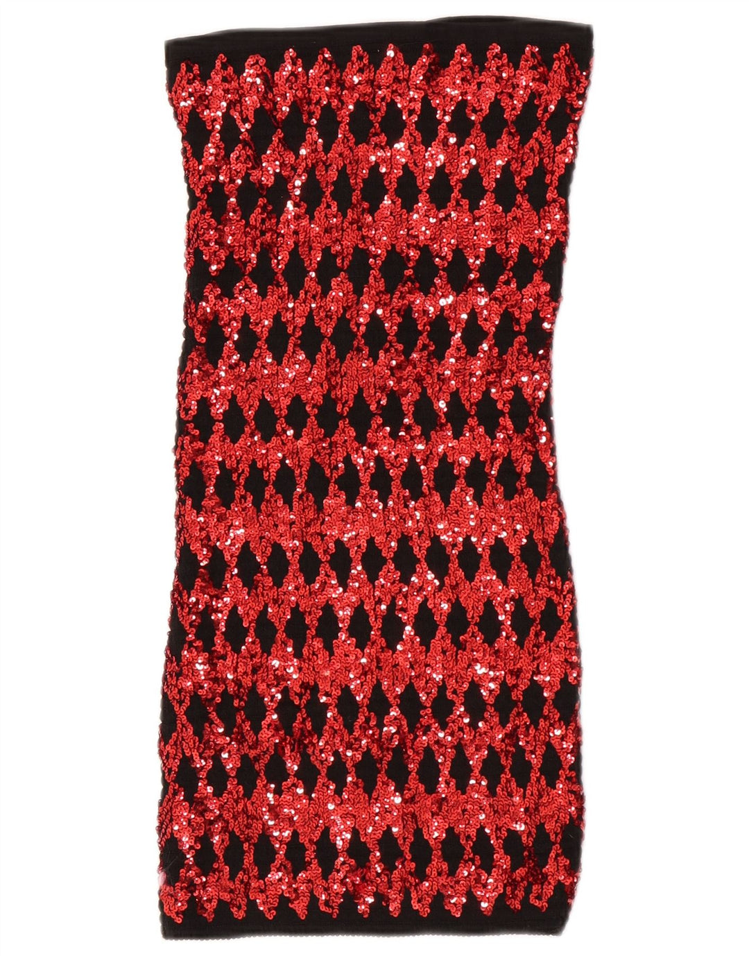 Mini abito senza spalline vintage da donna UK 4 XS rosso Argyle/diamante poliestere